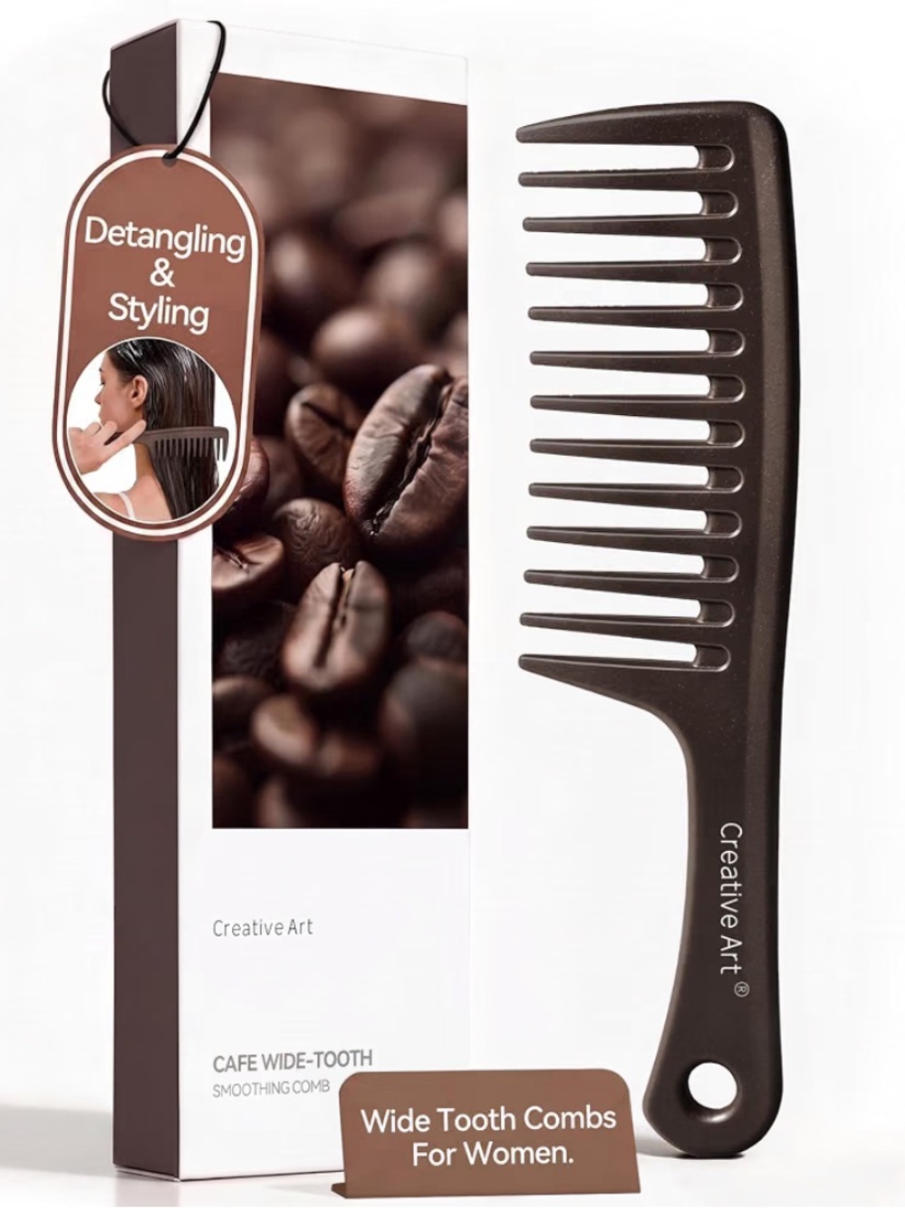 Wide tool Smoothing Comb w/ coffee grounds anti static